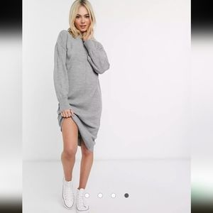 Asos Design Fluffy Midi Sweater Dress | Long Sleeve | Grey